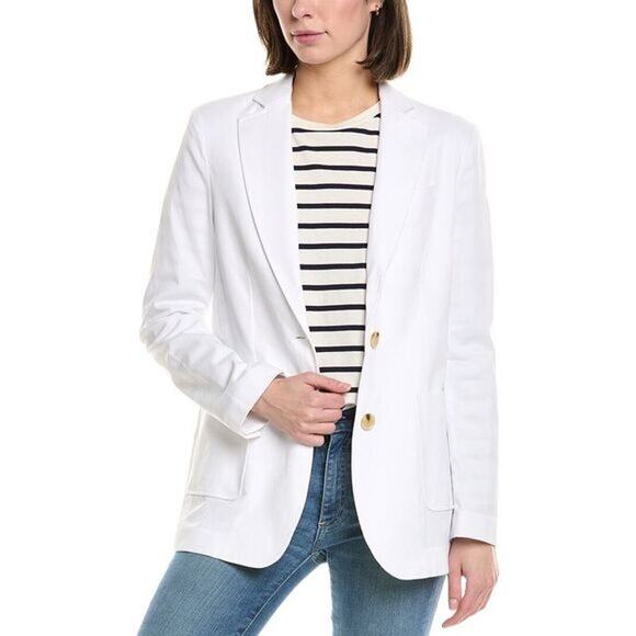 J. McLaughlin Summer Blazer White Textured Cotton Linen Longline Women 2 - Picture 1 of 14